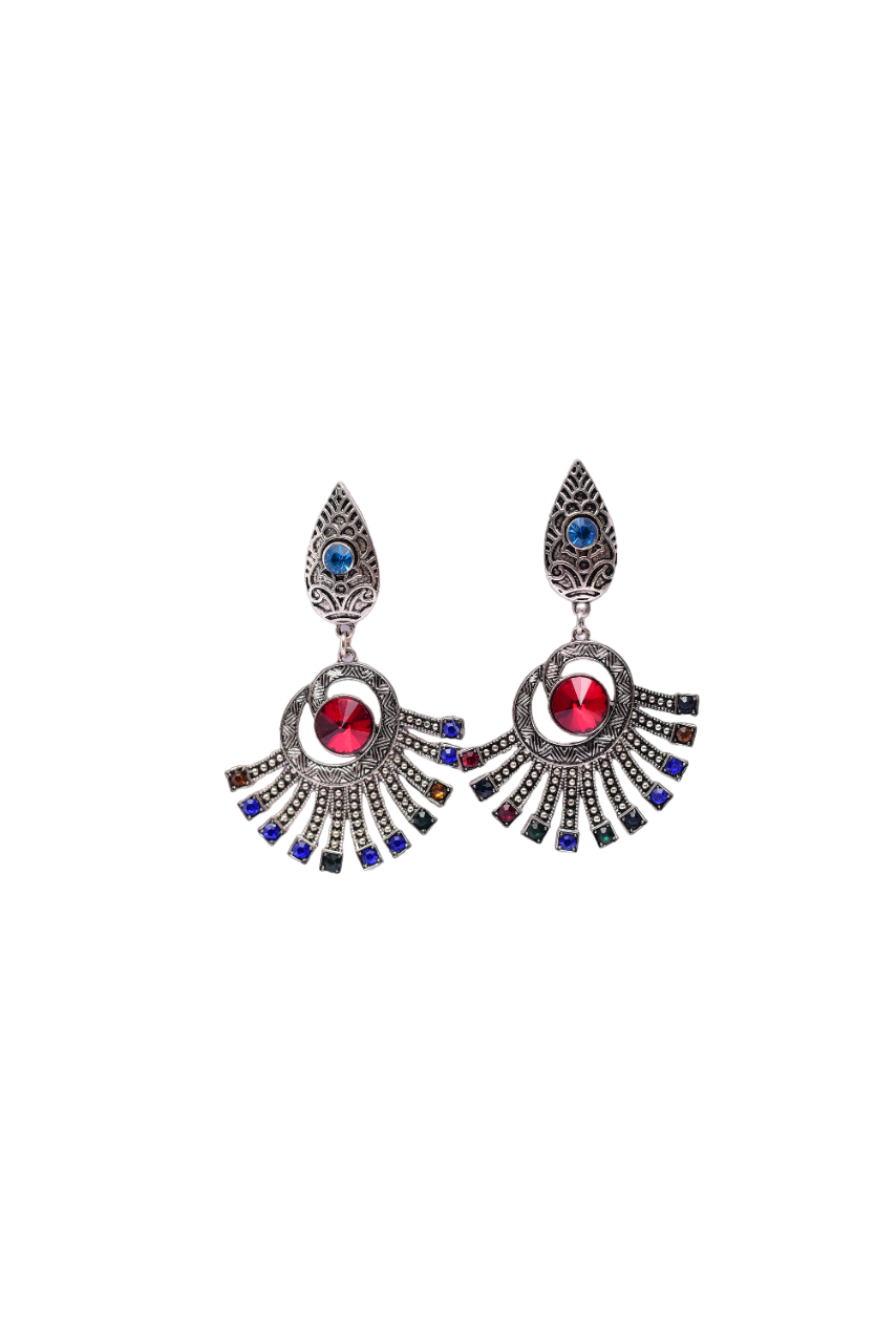 Namokriti Vintage Oxidized Silver Earrings with Colorful Stones – Ethnic Dangler Jewelry for Women & Girls